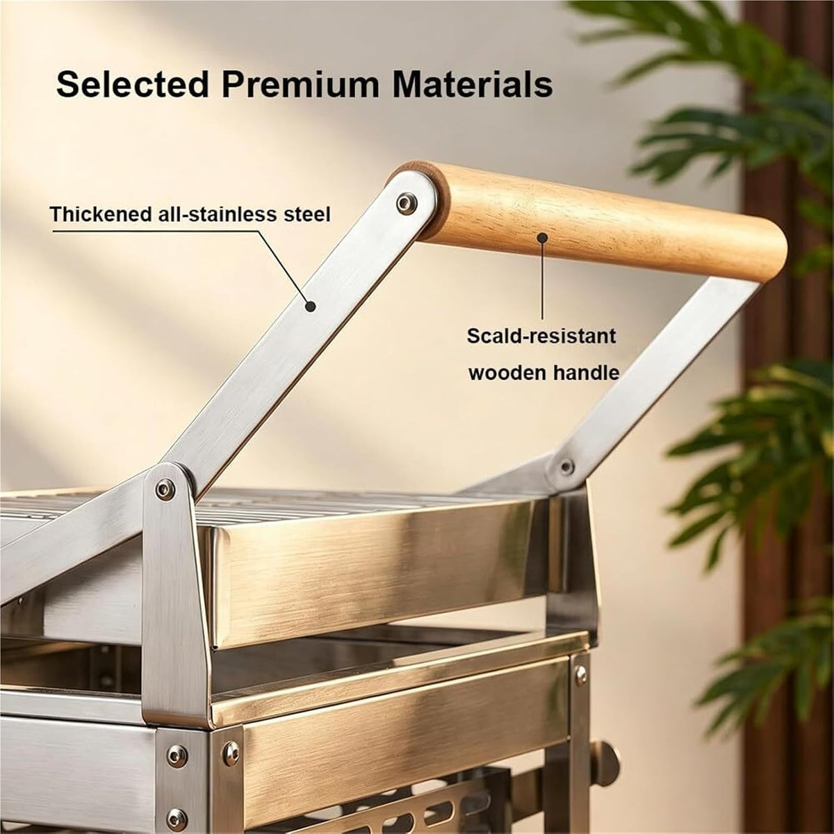 Stainless Steel Charcoal Grill Portable 360 Rotating BBQ Roaster