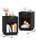 Akxomel Fluted Nightstand Set 2 Bedside Table with Charging Station Oak