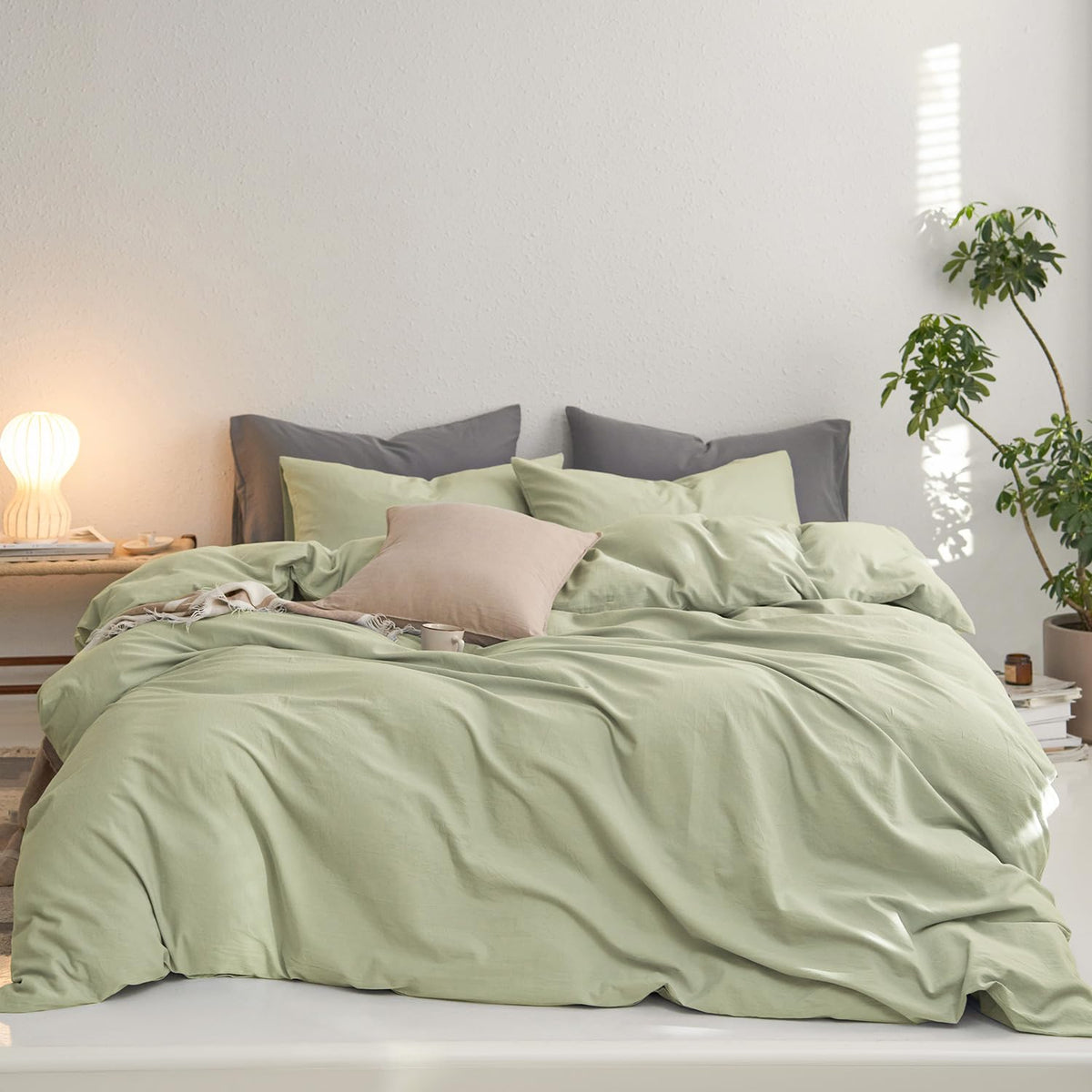 MooMee Upgraded Softer Duvet Cover Set 100% Washed Cotton Twill King