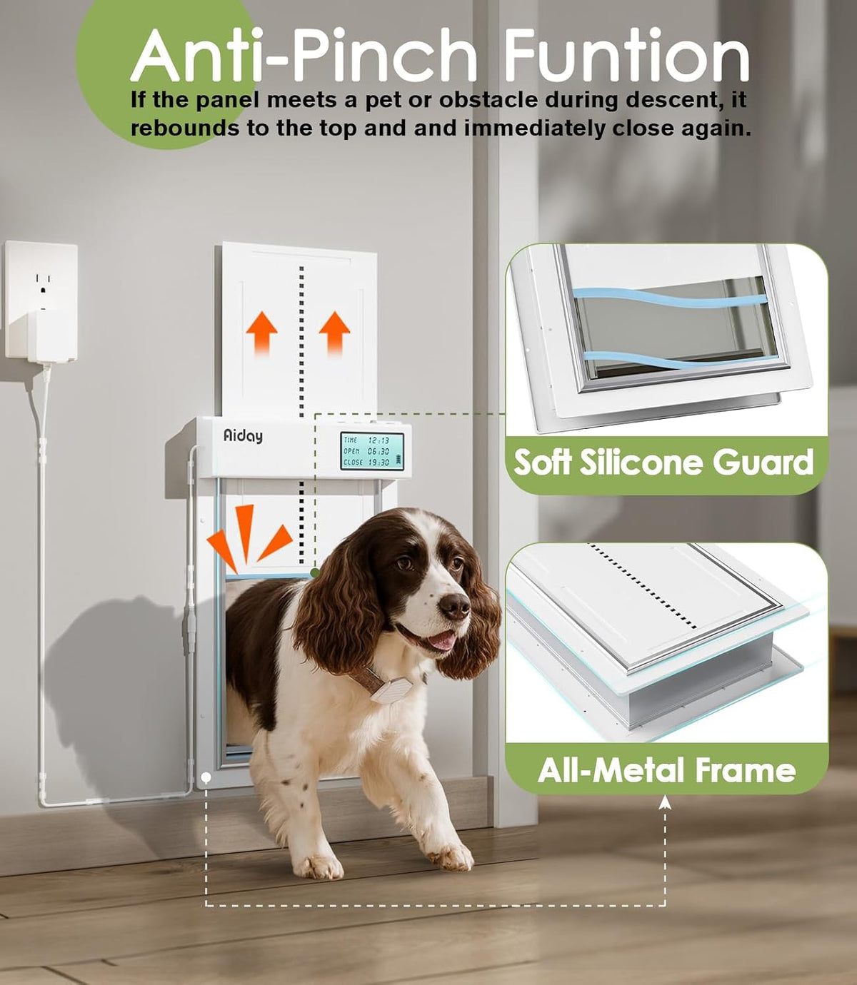 Automatic Dog Door for Wall with Sensor Collars, Large Smart Pet Door for Wall, Custom Scheduling & Anti-Pinch, Fits Large Dogs up to 100 lbs（L）