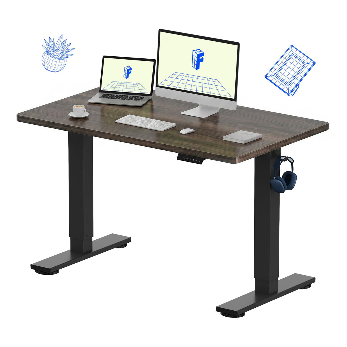 FLEXISPOT EN1 One-Piece Standing Desk, Electric Adjustable with 4 Memory Presets, 176 LBS Capacity, Stable & Quiet, Seamless Desktop for Home Office & Dual Monitors, 48"x24" Maple(White Frame)