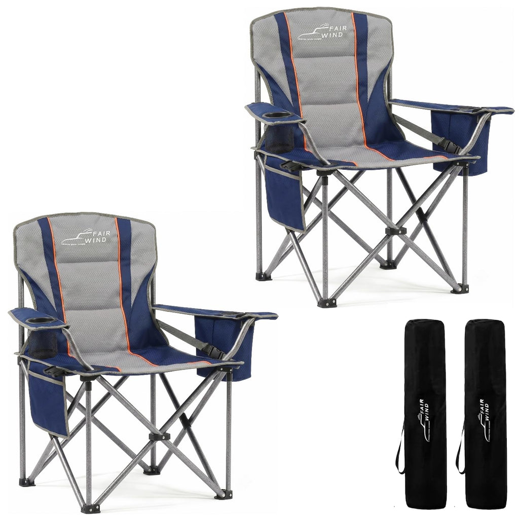 FAIR WIND 2-Pack Padded Oversized Camping Chair Heavy Duty for Adults