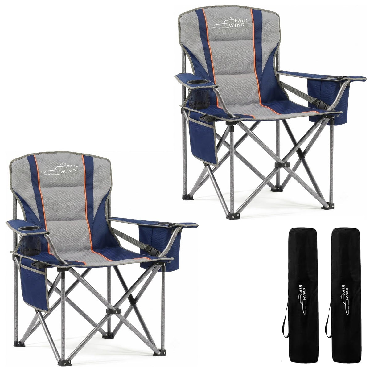 FAIR WIND 2-Pack Padded Oversized Camping Chair Heavy Duty for Adults
