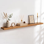 Live Edge Elm Floating Shelves - 24 In Rustic Solid Wood Shelves with Heavy-Duty Invisible Bracket, Wall-Mounted Wooden Shelf for Living Room, Bathroom, Kitchen Storage & Display, Set of 2, Natural