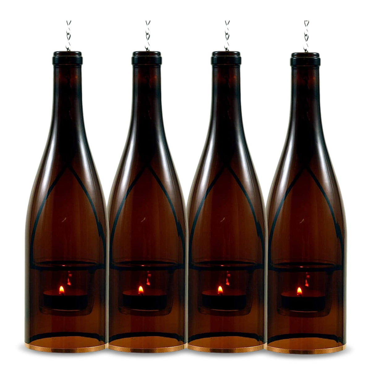 Blue Ridge Mountain Gifts Hanging Wine Bottle Indoor/Outdoor Lantern Lights - Decorative Lights Votive Candle Holder, Great for Rustic Wedding Decorations, Patio Decor, or Garden Decor, Yellow (4pcs)