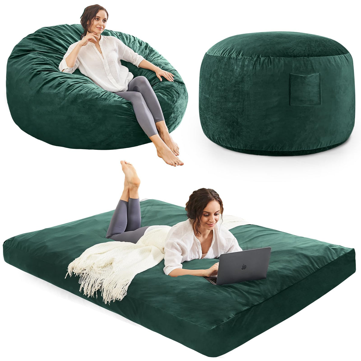 Bean Bag Chairs for Adults - Giant Bean Bag Convertible Floor Sofa
