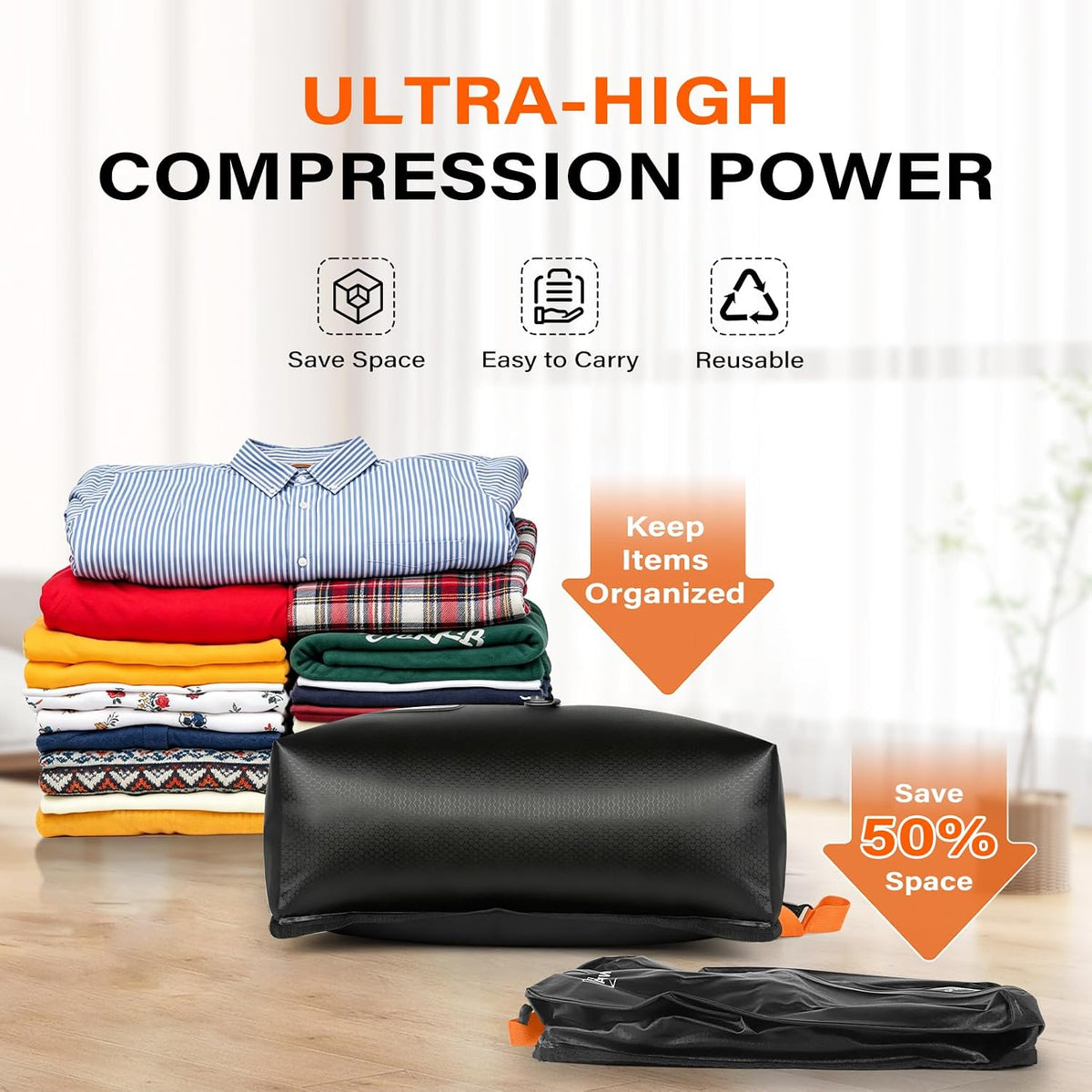 3 Pack with Vacuum Bag Travel for Suitcase, 20L Overpack Vacuum Bags w/Pump