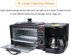 3 in 1 Breakfast Station with Coffee Maker, 1250W Electric Breakfast Maker 9L Non Stick Bread Toaster Oven with Frying Pan, Multi-Function Sandwich Maker Griddle Machine for Egg Bacon Sausages