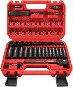 Premium 132-Piece Mechanics Tool Set, SAE/Metric 1/4" & 3/8" Drive Socket Set, Ratcheting Wrenches, Extensions & Adapters, Quick-Release Ratchet, Professional Auto Repair Tool Kit with Storage Case