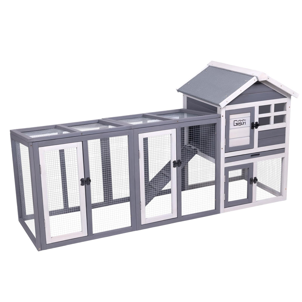 GEGURI Wooden Rabbit Hutch, Indoor Outdoor Chicken Coop Bunny Cage with Waterproof Roof