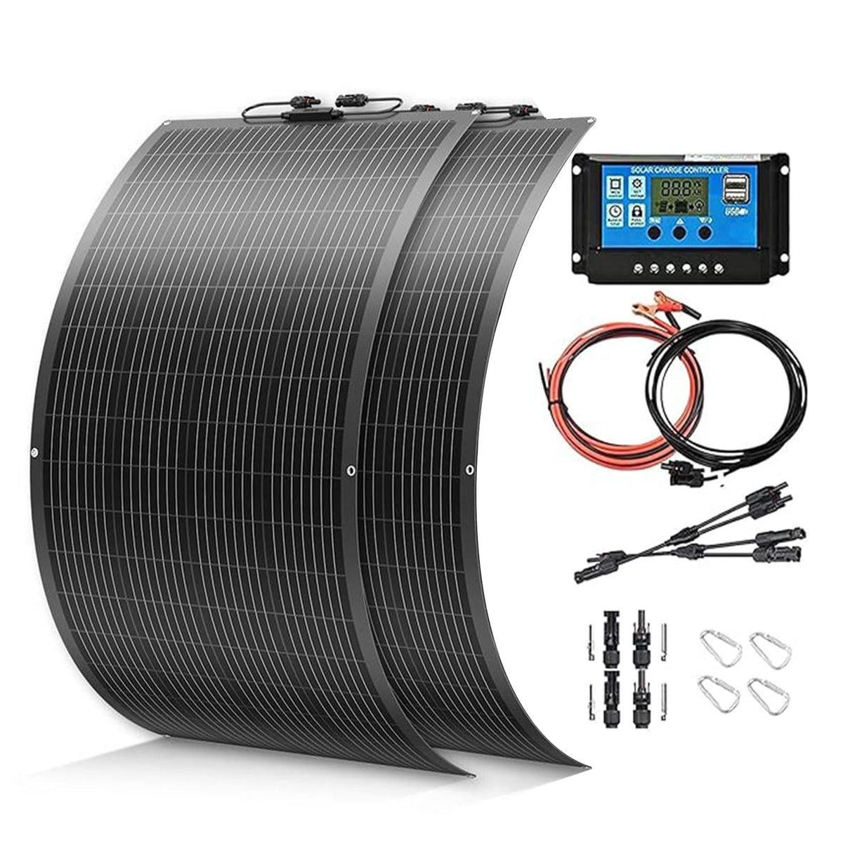 Flexible Solar Panel 100W*2 Solar Panels 200 Watt 12V 23.5-25.5% High-Efficiency, 260° Ultra Lightweight Solars Panels for Marine RV Cabin Van Car Boat Camping Curve Surfaces