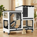 Aivituvin Rabbit Hutch Indoor Bunny Cage Outdoor 2 Story Pet House Guinea Pig Cage on Wheels 36" L