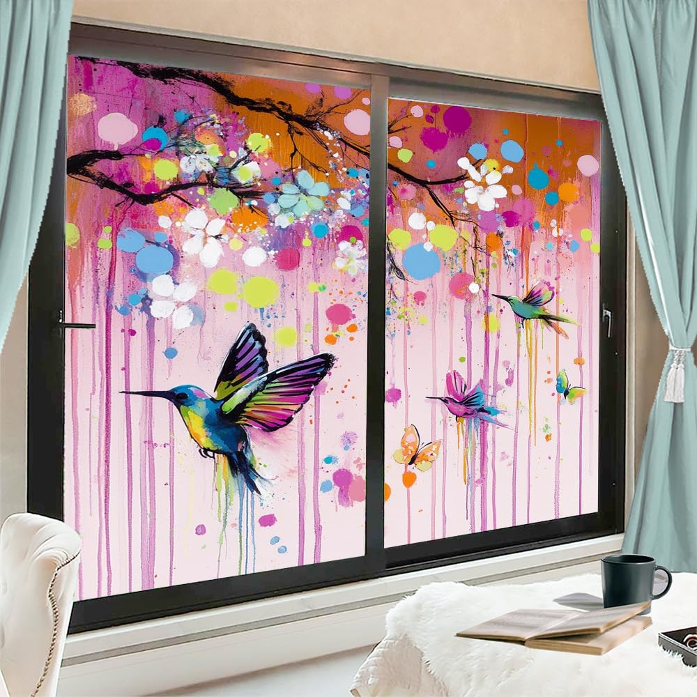 Colorful Cherry Blossoms Privacy Window Film 35.4Wx63L inch x 2pcs