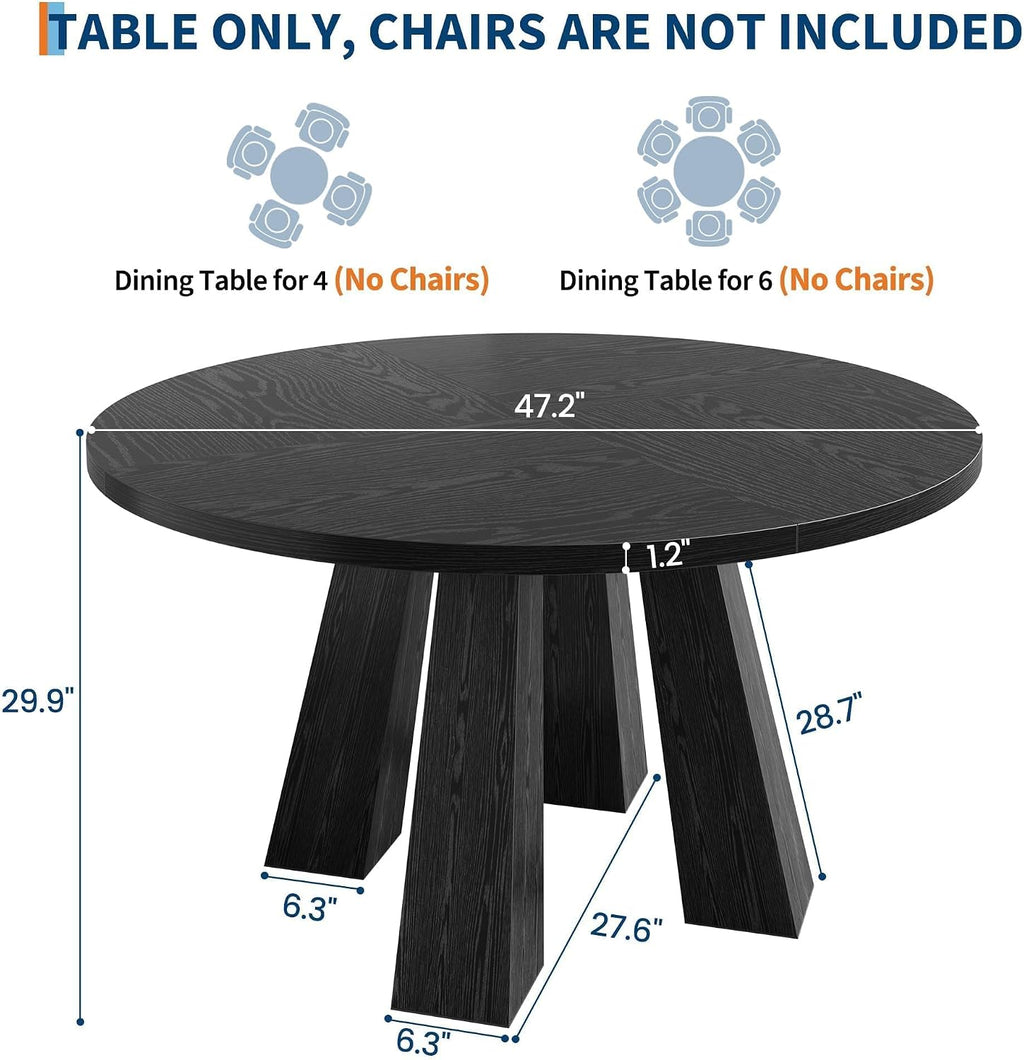 IDEALHOUSE 47" Round Dining Table for 4-6, Farmhouse Wood Kitchen Table