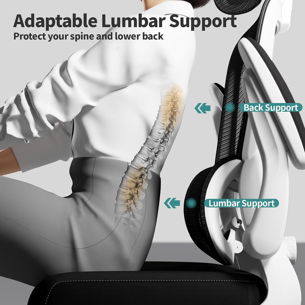 TRALT Office Chair Ergonomic Desk Chair with Lumbar Support Black White, 1