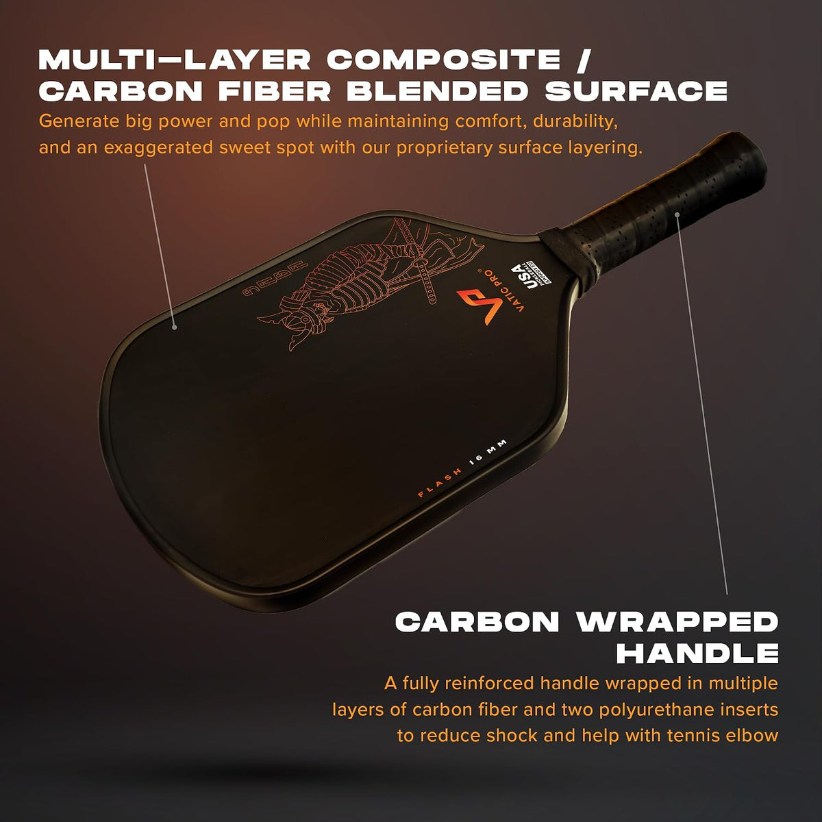 Vatic Pro Saga 16mm - Raw Carbon Fiber - Includes Paddle Cover