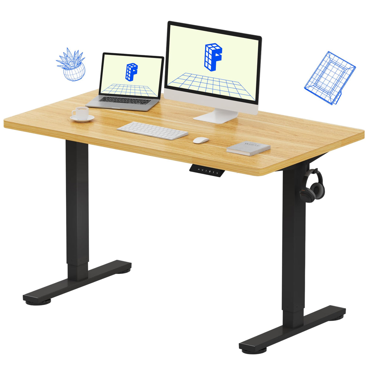 FLEXISPOT EN1 One-Piece Standing Desk, Electric Adjustable with 4 Memory Presets, 176 LBS Capacity, Stable & Quiet, Seamless Desktop for Home Office & Dual Monitors, 55"x28" White(White Frame)