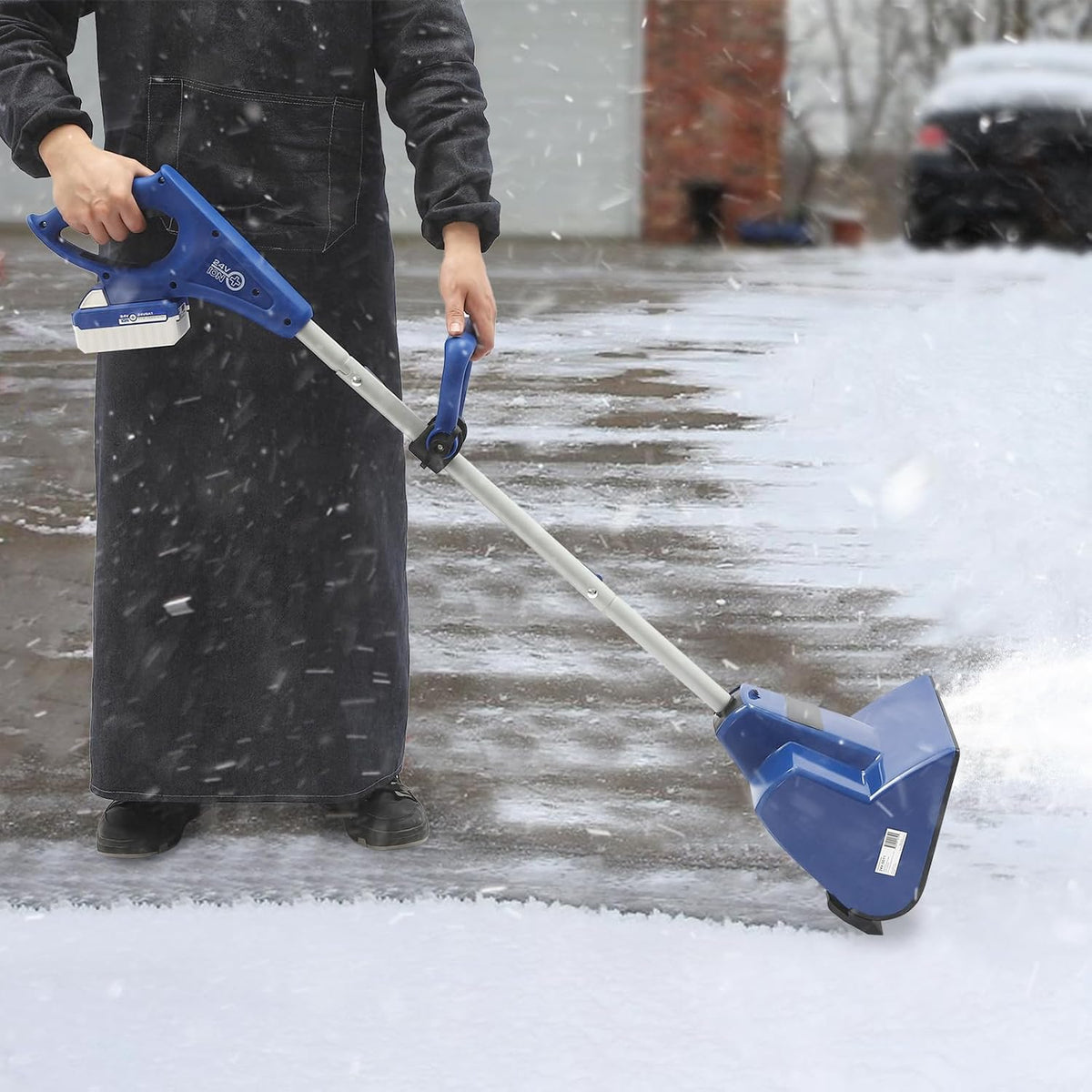 Electric Snow Thrower Cordless Battery Powered Snow Thrower Rechargeable DC 24V Handheld Snow Shovel Small Powerful Snow Sweeper, 11.02 Sweeping Width, 2500RPM (Battery and Fast Charger Included)