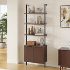 Set of 2 Ladder Shelf with Storage Cabinet,71”Wall Mounted Ladder Bookshelf