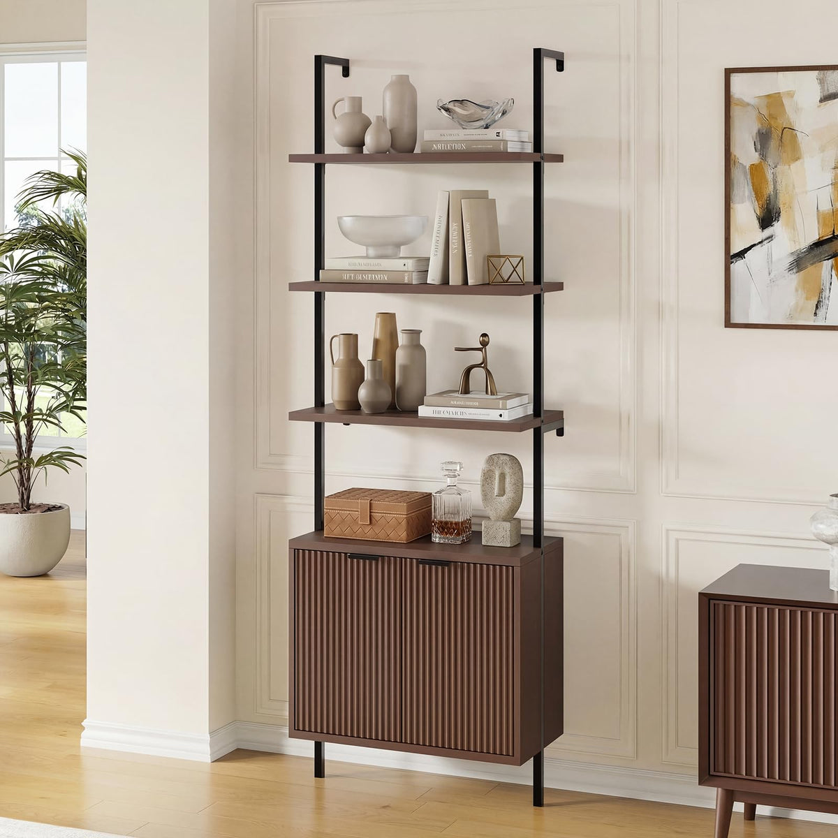 Halitaa 71”Ladder Shelf with Storage Cabinet, Wall Mounted Ladder Bookshelf