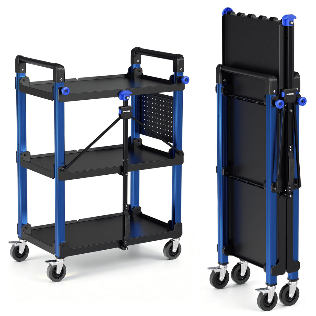 WORKPRO 3-Tier Collapsible Utility Cart, 210 LBS Cart with Wheels