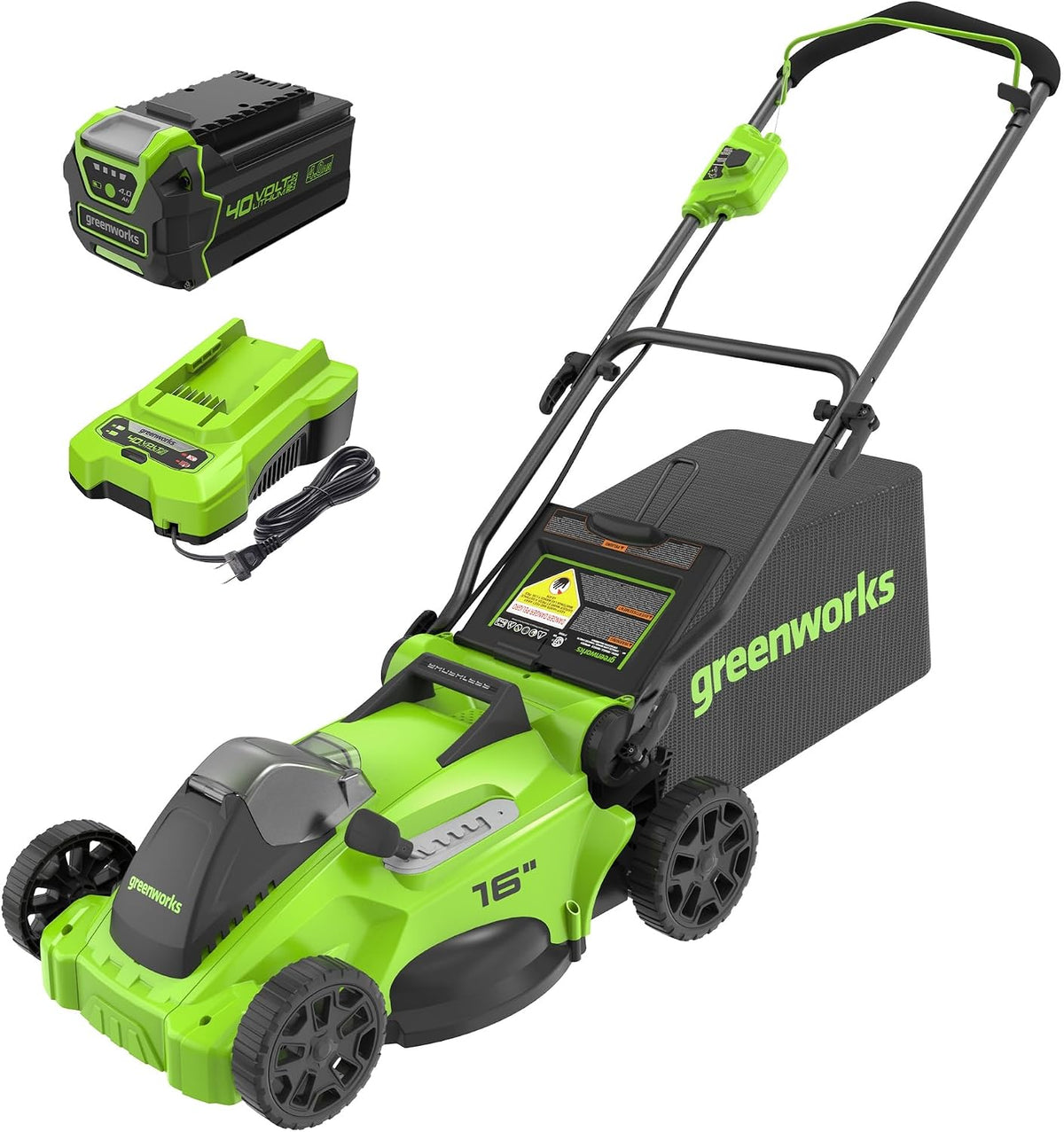 Greenworks 40V 16in Push Lawn Mower, 4.0 Ah Battery and Charger