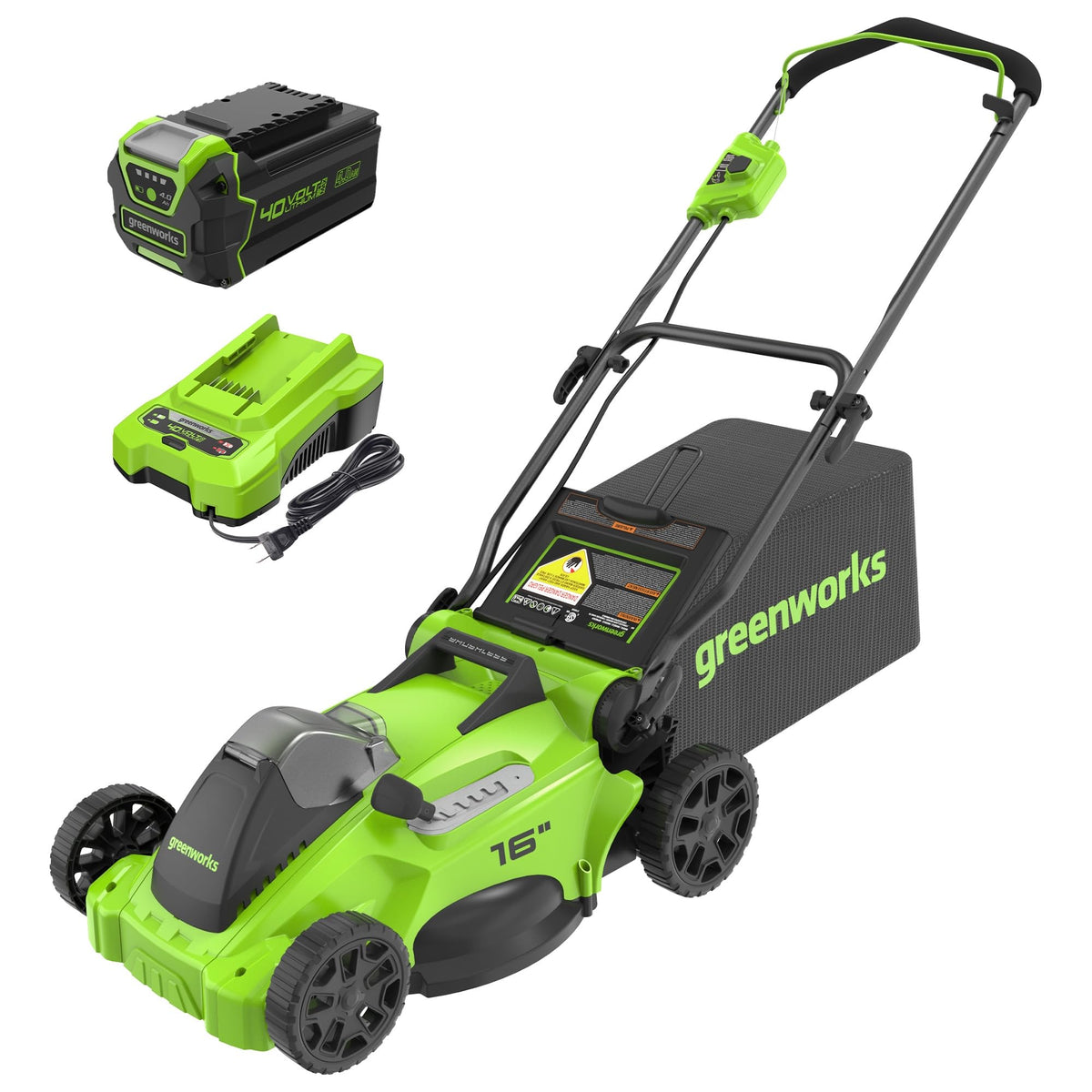 Greenworks 40V 16in Push Lawn Mower, 4.0 Ah Battery and Charger