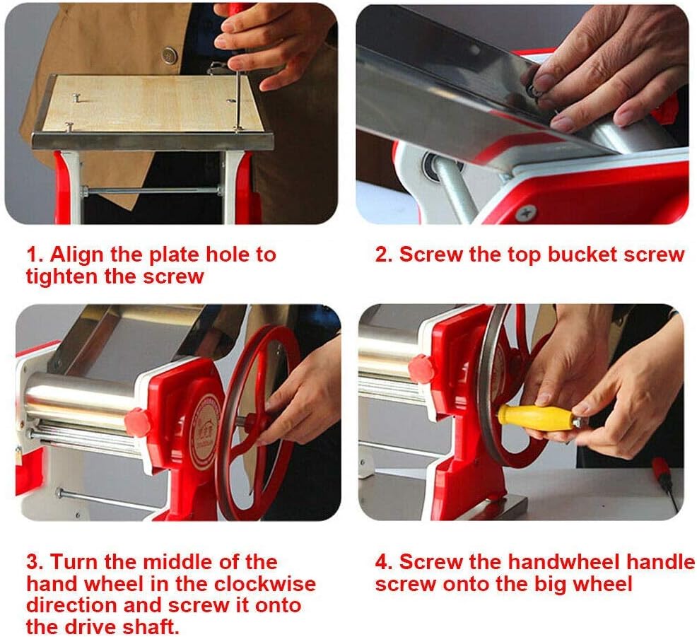 Multi-functional Manual Noodle Making Pasta Dumpling Skin Maker Dough Roller Noodle Cutting Machine For Home and Commercial (Red)