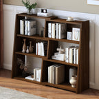 IOTXY Wooden Extendable Shelf Bookcase, 3-Tier Low Bookshelf, Walnut, S