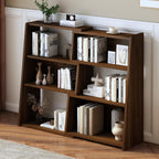 IOTXY Wooden Extendable Shelf Bookcase, 3-Tier Low Bookshelf, Walnut, S