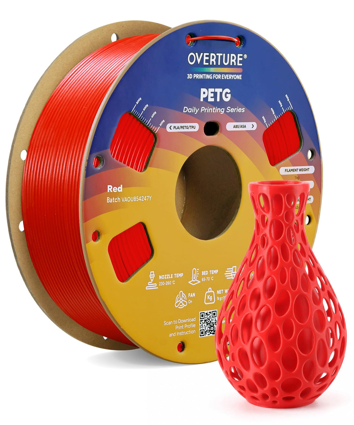 OVERTURE 10KG Bundle High Speed PETG Filament 1.75mm, 3D Printer Filament
