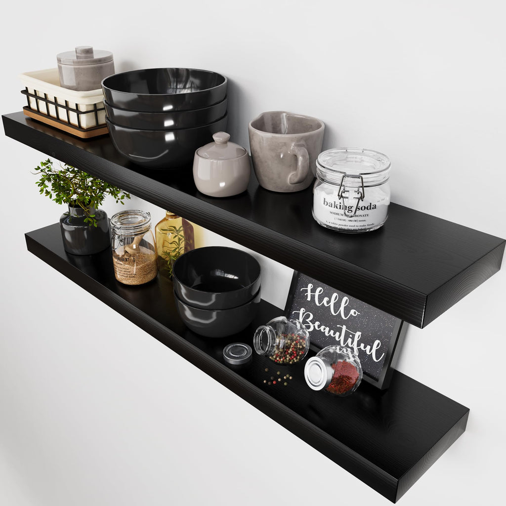 Solid Wood Floating Shelves for Wall 36 Inches Long, Walnut Wooden Shelf
