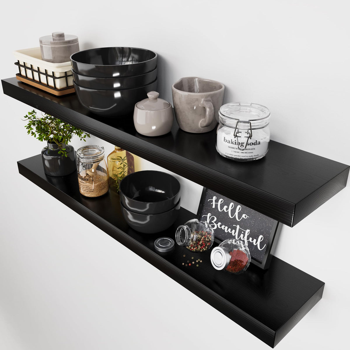 Solid Wood Floating Shelves for Wall 36 Inches Long, Walnut Wooden Shelf