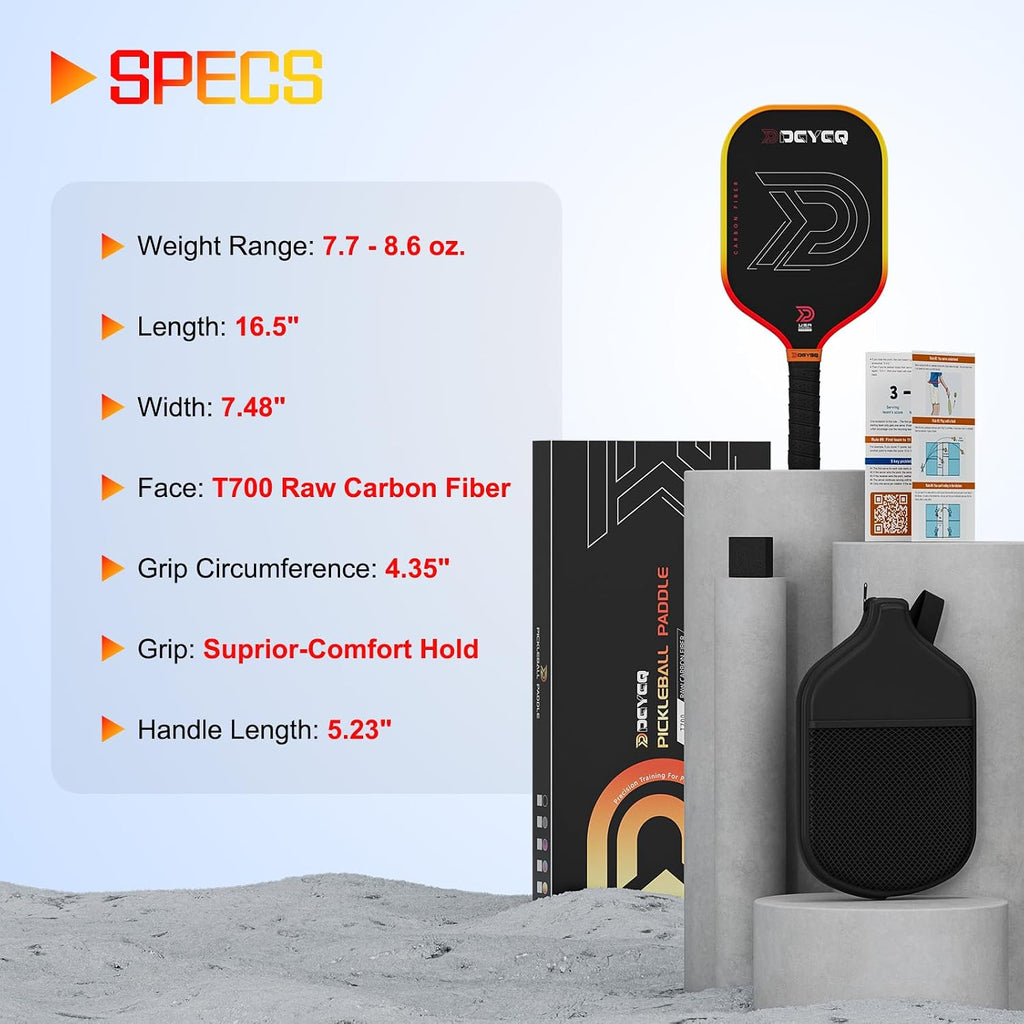 DGYGQ Pickleball Paddles, T700 Raw Carbon Fiber Surface, 16mm Polypropylene Honeycomb Core for All Skill Levels - Larger Sweet Spot for Max Spin, Control & Power