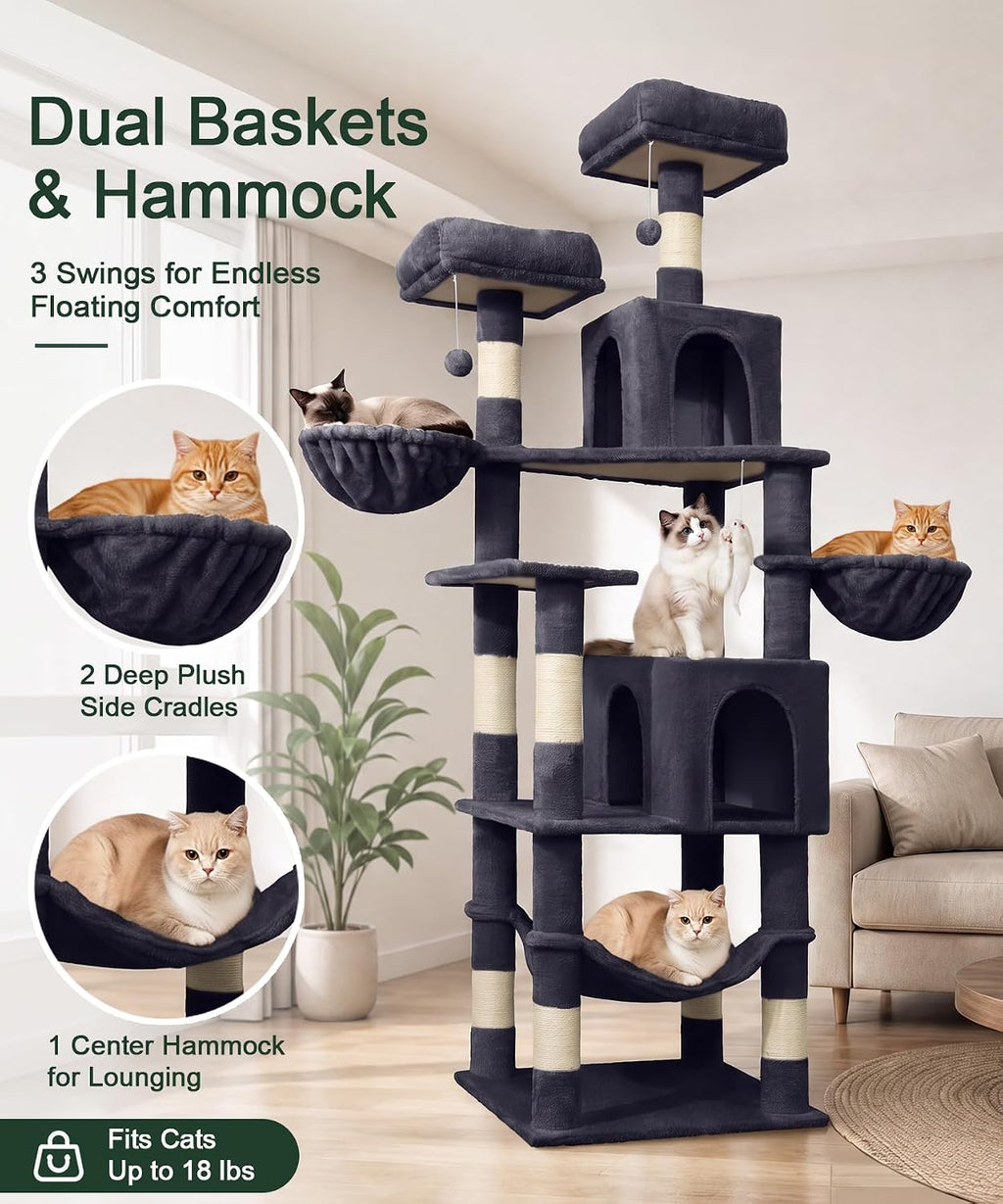 AMHANCIBLE Cat Tree Tower, 70 Inch Heavy Duty Cat Tree for Large Cats