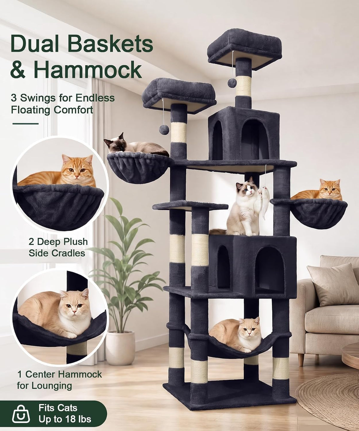 AMHANCIBLE Cat Tree Tower, 70 Inch Heavy Duty Cat Tree for Large Cats