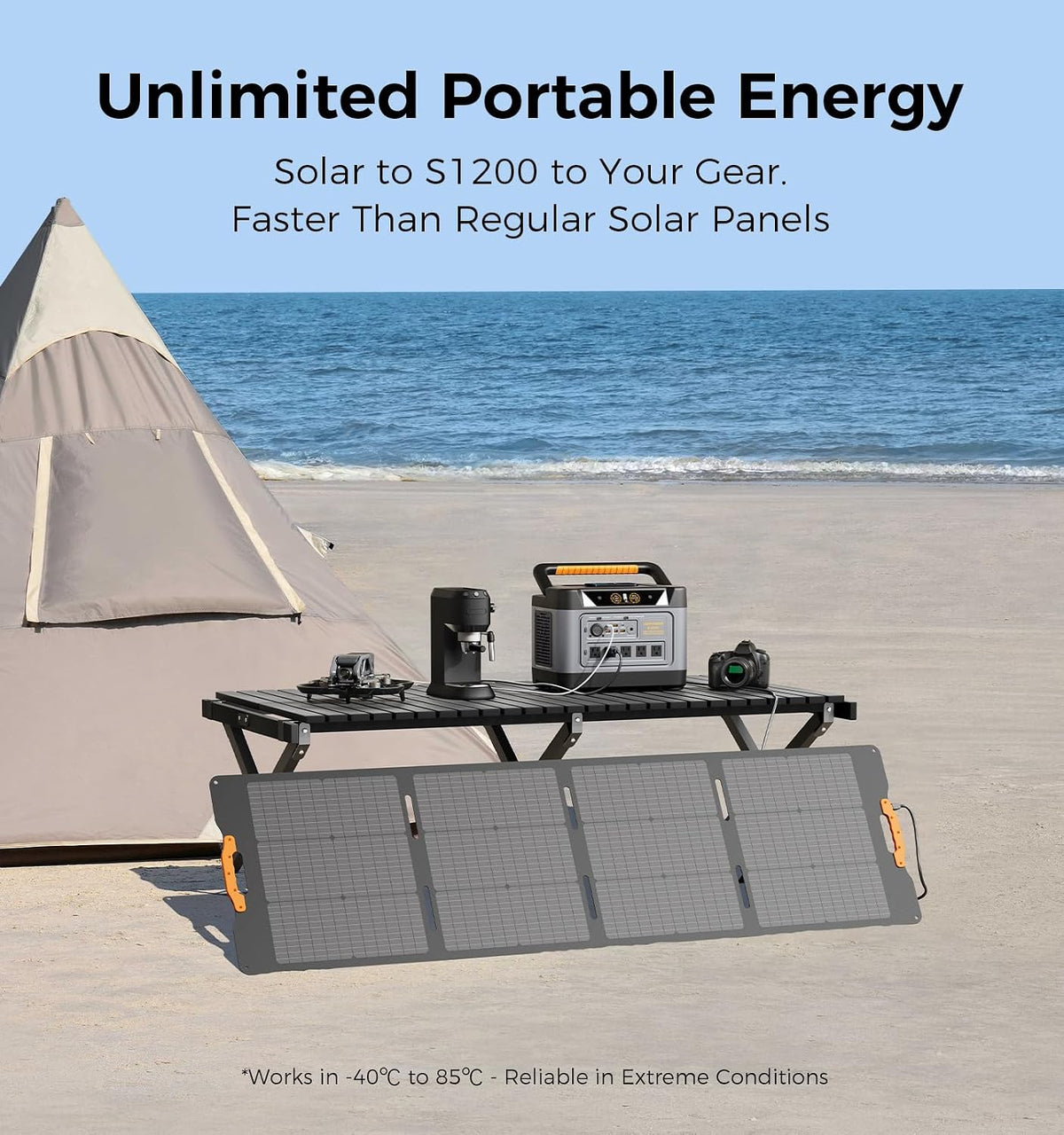 UDPOWER 210W Portable Solar Panel with Adjustable Kickstand,IP65 Waterproof,High Efficiency Conversion,Foldable Solar Panel for Outdoor Camping,RVs and Home Backup