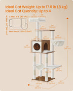 Feandrea Cat Tree, 65-Inch Tall Cat Tower, Multi-Level Condo with Cave