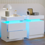 LIKIMIO Nightstand with Charging Station LED Light and 2 Drawers Black