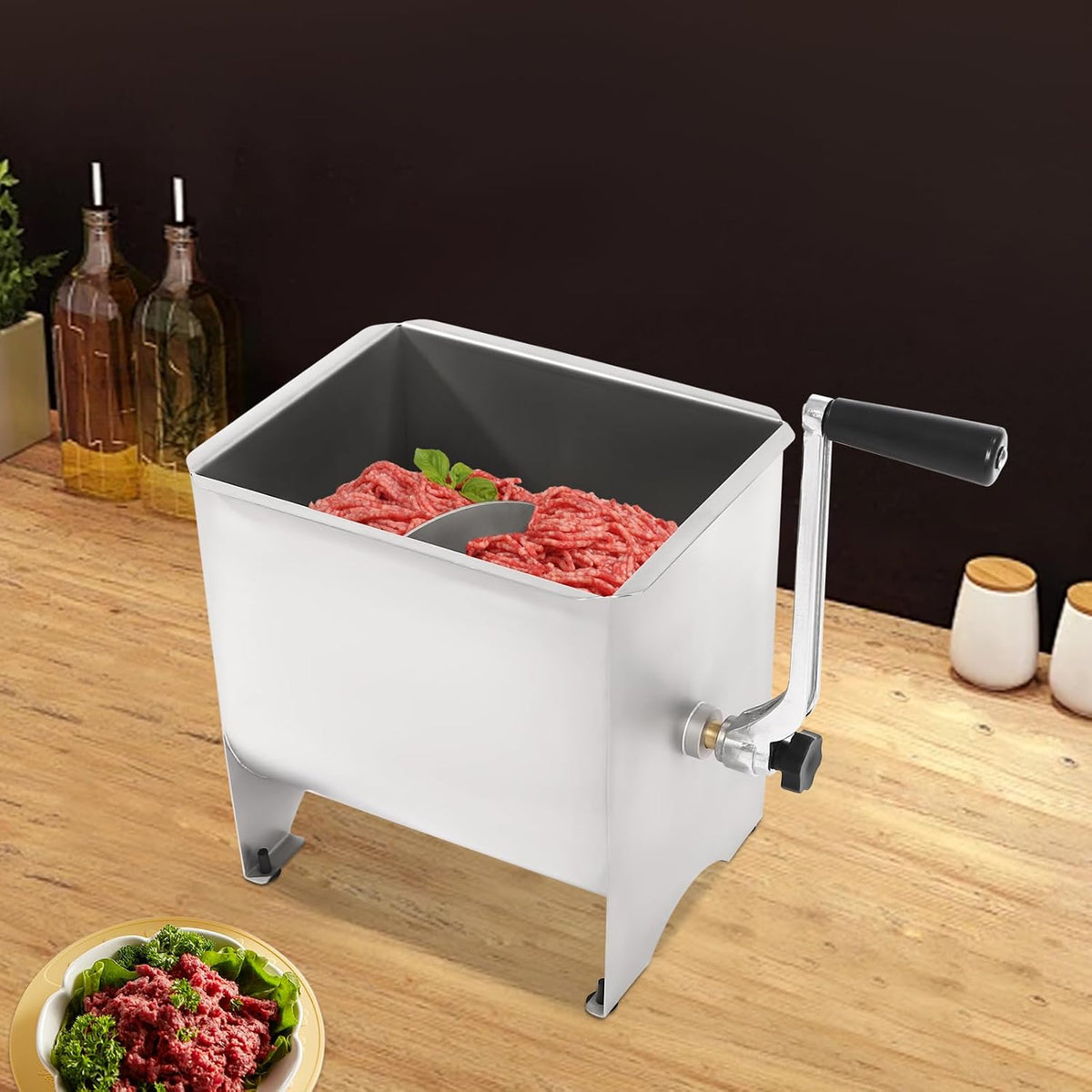 20lb Manual Meat Mixer Stainless Steel Meat Grinder Heavy Duty Meat Mixing Machine for Sausage,with Lid and Handle