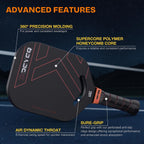 DGYGQ Pickleball Paddles, Edgeless Carbon Fiber Pickleball Paddle with Polypropylene Honeycomb Core, Increased Power for Ultimate Spin & Consistency (Red)