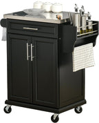 HOMCOM Kitchen Island on Wheels with Stainless Steel Countertop Black