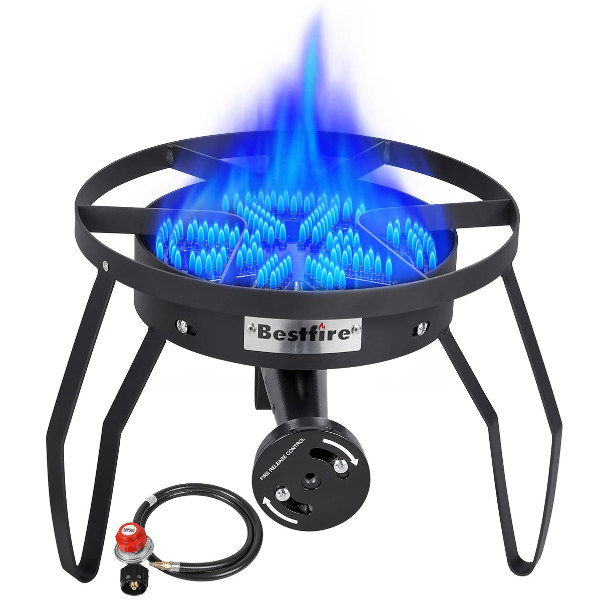 BESTFIRE 2 Burner Camping Stove,150,000 BTU High Pressure Outdoor Propane,4ft 20 PSI Adjustable Regulator Hose With Removable Legs for Backyard Cooking Camping Home