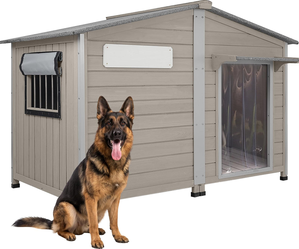 Ketive 55" Extra XL Wooden Outdoor Dog House with Iron Frame for Large Dogs
