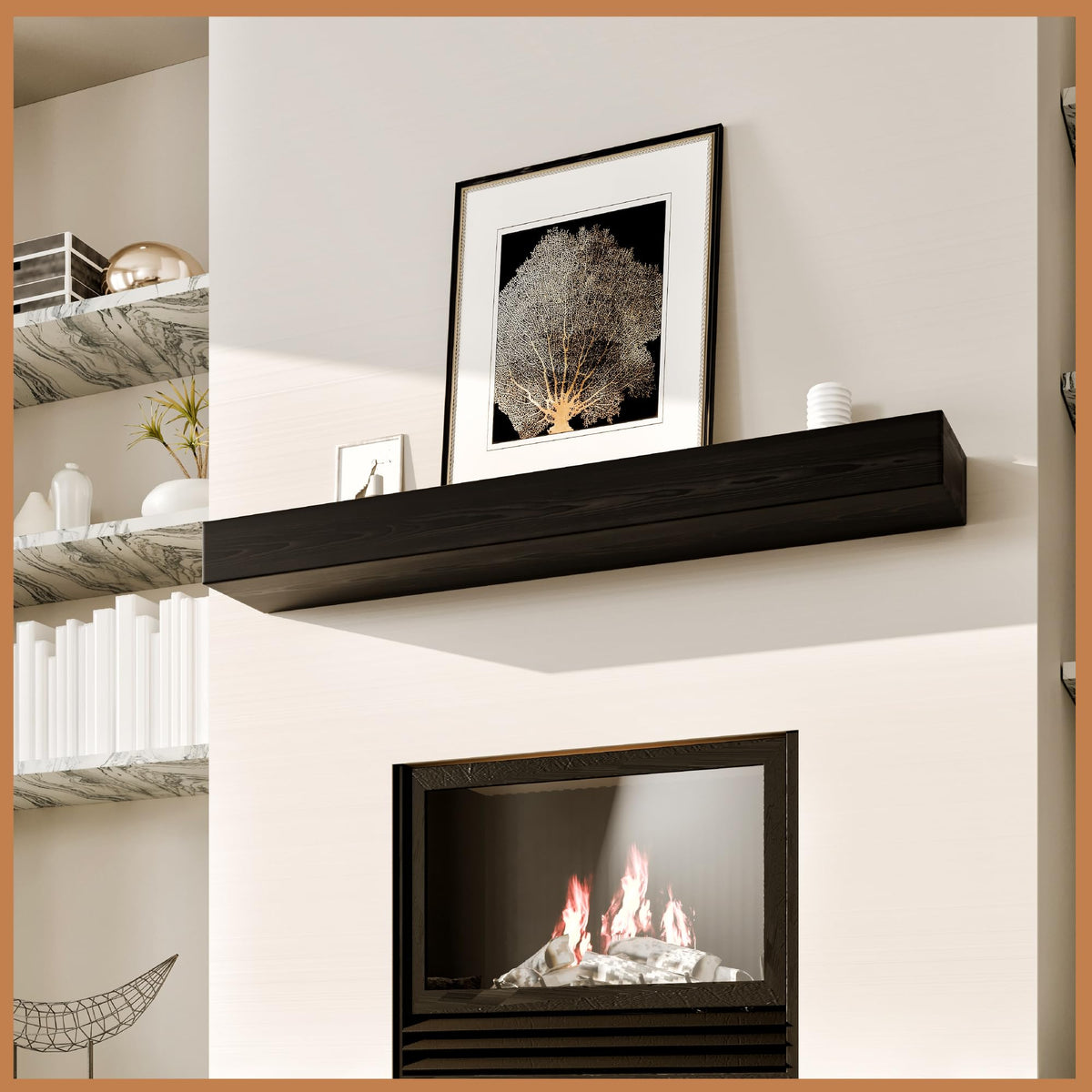 Avana Fireplace Mantel - Wall-Mounted Mantles for Over Fireplace - Farmhouse Fireplace Mantle Shelves - Handcrafted Wood Fireplace Mantels - Floating Mantel 72 Inches X 8 X 5 - Rustic Natural