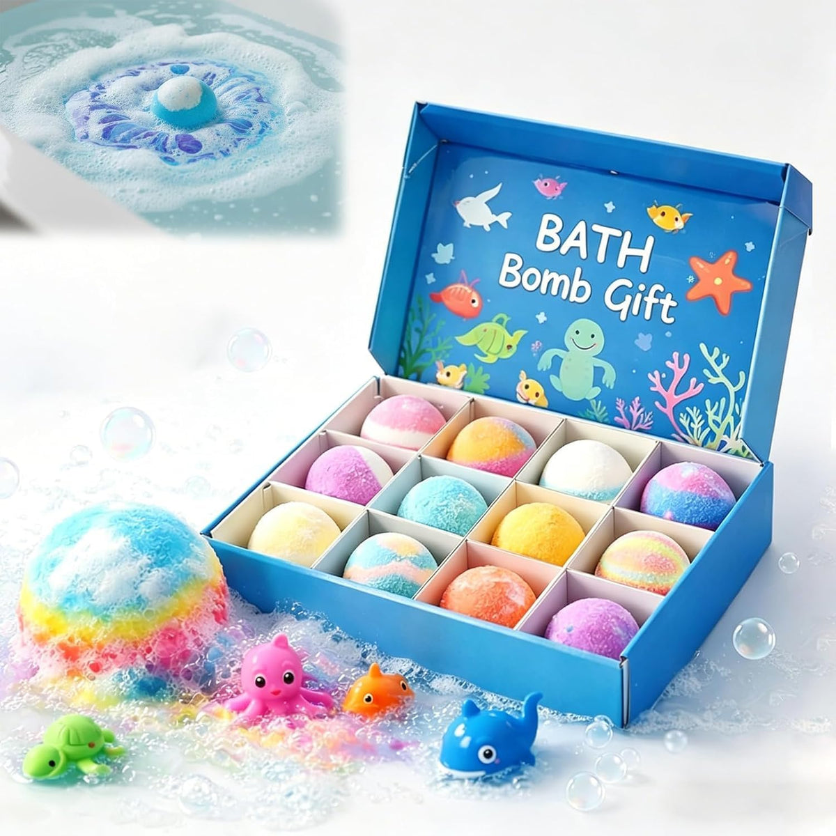 2026 New Ocean Toy Bath Salt Ball Sleeve Box Bath Bombs,Upgrade Kids Bath Bombs Gift Set, Handmade Nature Bubble Bath Fizzes Bomb，Birthday Gifts for Kid (Style B)