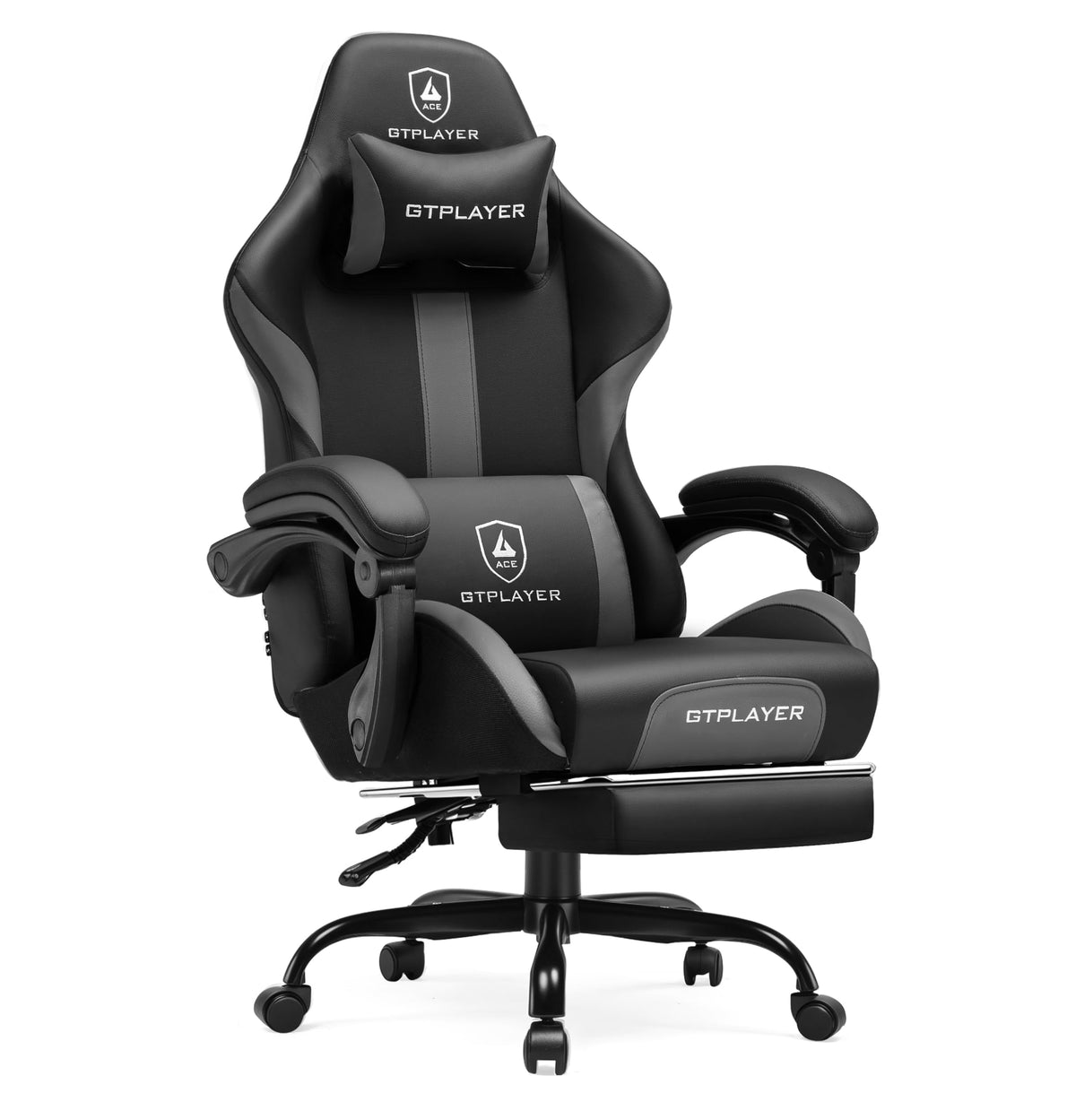 GTPLAYER Gaming Chair with Foot Rest & Pocket Spring Cushion, Ergonomic High Back Computer Desk Chair with Headrest & Lumbar Support for Back Pain Relief, Breathable Fabric, Mist-Blue