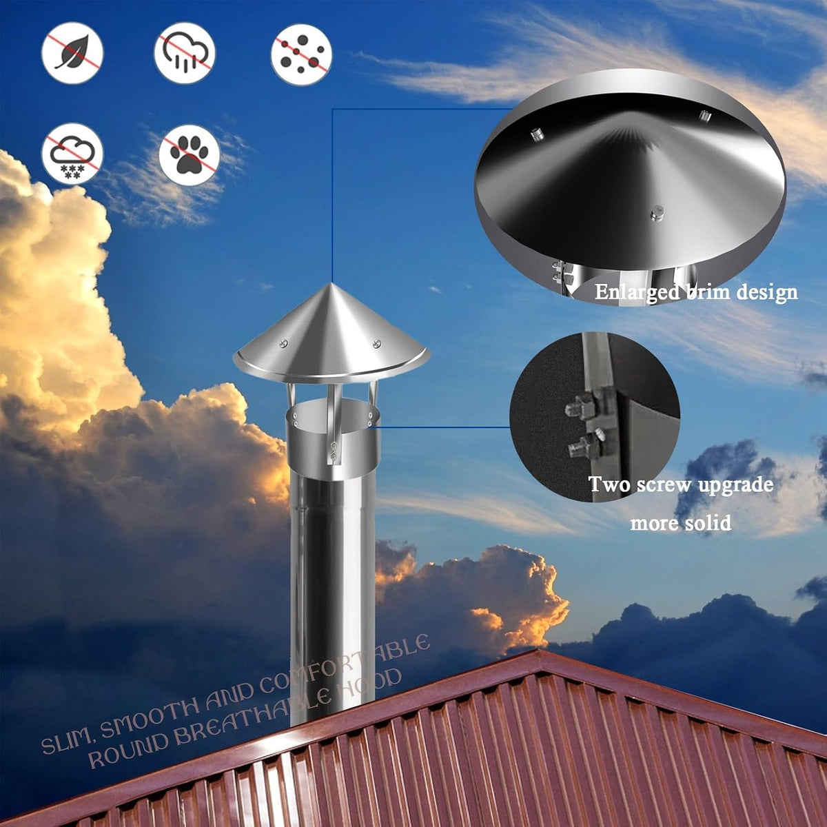 304 Galvanized Rain Cap,universal chimney cap,Roof Rain Cap,galvanized rain cap,stove pipe chimney cap for vent,rooftop exhaust vent cap,vent pipe cap for roof ( Size : D28cm*50cm/11.02in*19.69in )
