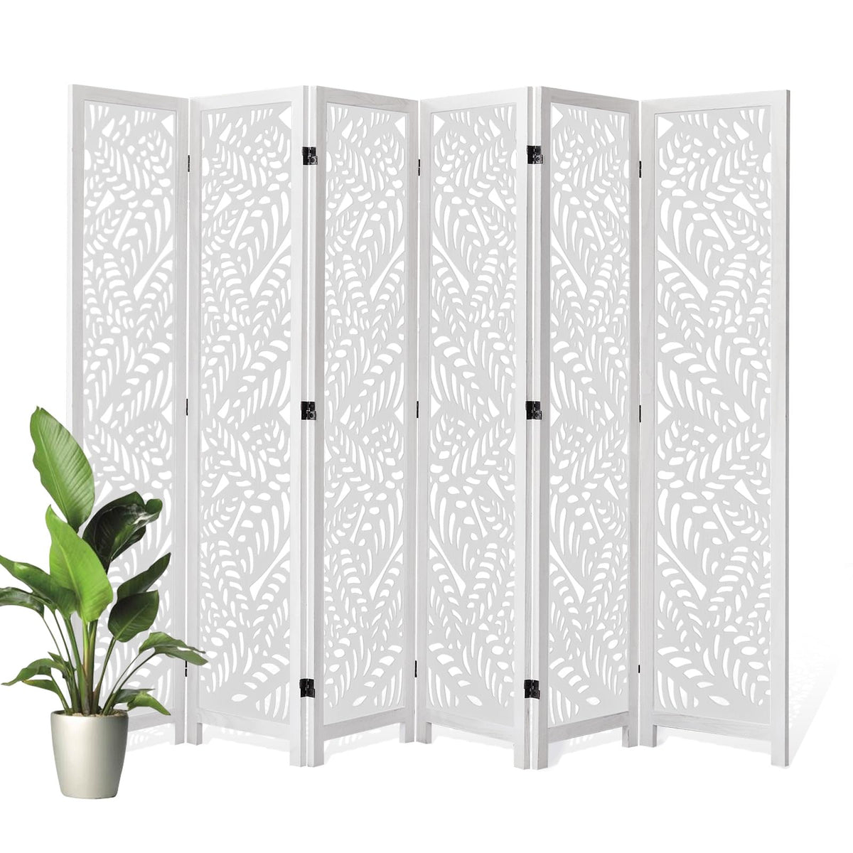 Leaf-Carved Room Divider Privacy Screen - 67 Inch Tall Foading Decorative Wood Screen Dividers Panel for Home - Natural Wood Room Partitions for Enhanced Privacy and Style Natural 4 Paned