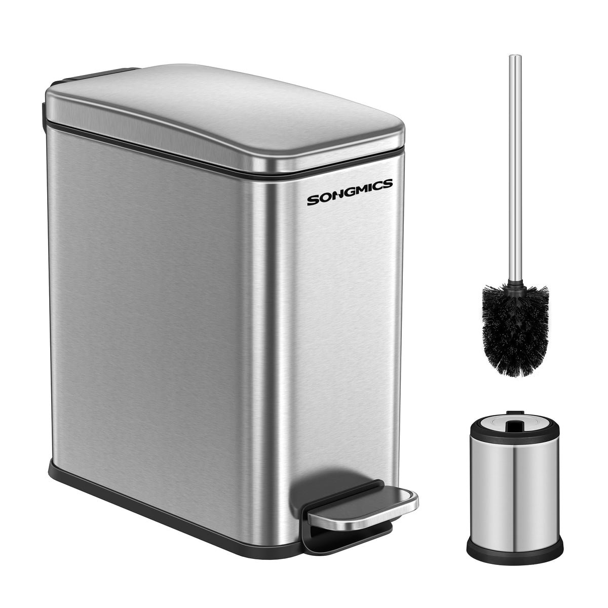 SONGMICS Kitchen Trash Can with Lid, 13-Gallon (50 L) Slim, Stainless Steel